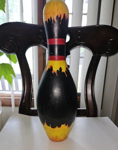Vintage 15-inch Hand-Painted Bowling Ten Pin- Flame Design, Lane Used Patina - Picture 1 of 12