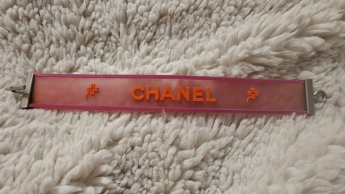 Bracciale CHANEL CC Logo 2001 Autentico Rosa Arancione Jelly Cambon