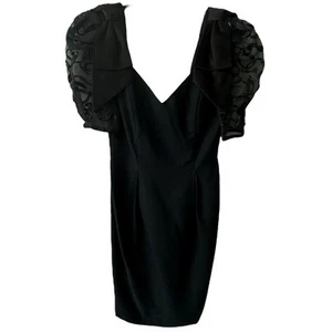 Late Edition Ltd Vintage 80s Black Puff Sleeve Dress 4 Bow Cocktail Party Retro - Picture 1 of 13