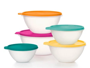 Nuevo Tupperware Wonderlier Cuencos Sellos Juego de 5 Transparentes con Sellos Coloridos - Imagen 1 de 1
