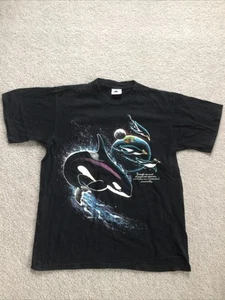 Vtg Harlequin Killer Whale Dolphins Space Universe Single Stitch Shirt L USA - Picture 1 of 11