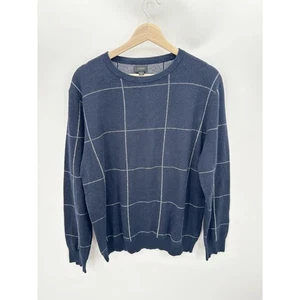 J. Crew blau Baumwolle Kaschmir Vogelaugen Rundhalsausschnitt Pullover Fensterscheibe Herren Größe L - Bild 1 von 8