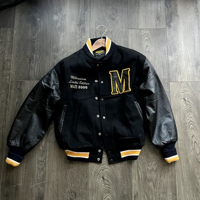 Chaqueta Bomber Vintage Y2k Suntory Malts Cerveza Universitaria Lana Cuero, Talla M Foto 1 de 4