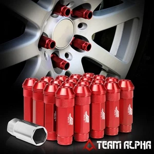 20x[J2 Engineering]M12x1.25 {FULL THREADED OPEN DOUBLE KNURLED} Red 70mm Lug Nut - Picture 1 of 8