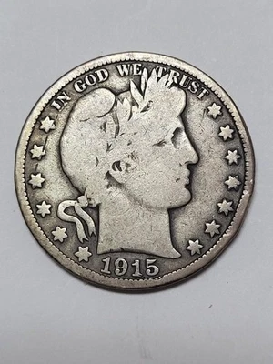 Medio dólar barbero 1915 sólido bonito muy bueno pero rayado Foto 1 de 4