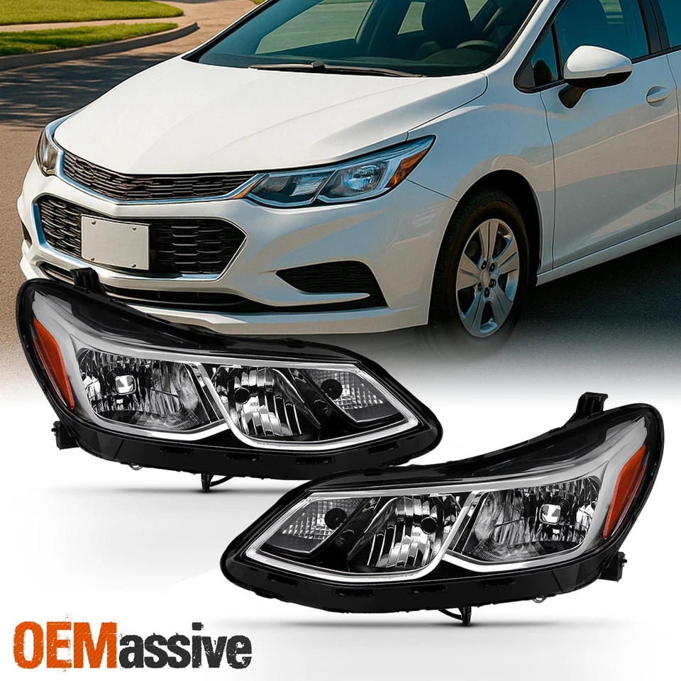 Fit 2016 2017 2018 2019 Chevy Cruze Sedan Both Side Halogen Headlights Headlamps - Image 1 of 4