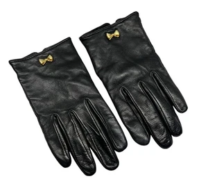 Ted Baker Handschuhe Damen Medium Large schwarz Leder gold Schleife elegant gefüttert M/L - Bild 1 von 10