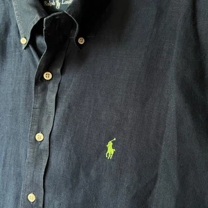 Polo Ralph Lauren Oxford Camicia Marina Taglia L L L Lino Preppy Coastal Blokecore Academia - Foto 1 di 8