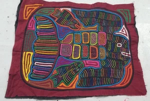 Vintage Traditional Kuna Mola Folk Art Applique Work Panel 38x29cm - Picture 1 of 12