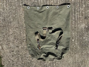 VINTAGE GERMAN ARMY BUNDESWEHR ISSUE SEA SACK / KIT BAG - CANVAS & LEATHER - Picture 1 of 11