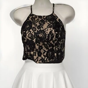 Gianni Bini size 10 new with tags halter crop zippered back black lace top NWT - Picture 1 of 6