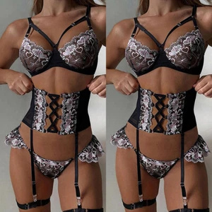Sexy Ladies ❤️ Womens Sexy Lace Babydoll Nightwear Bra Thong Lingerie Sleepwear - Picture 1 of 11