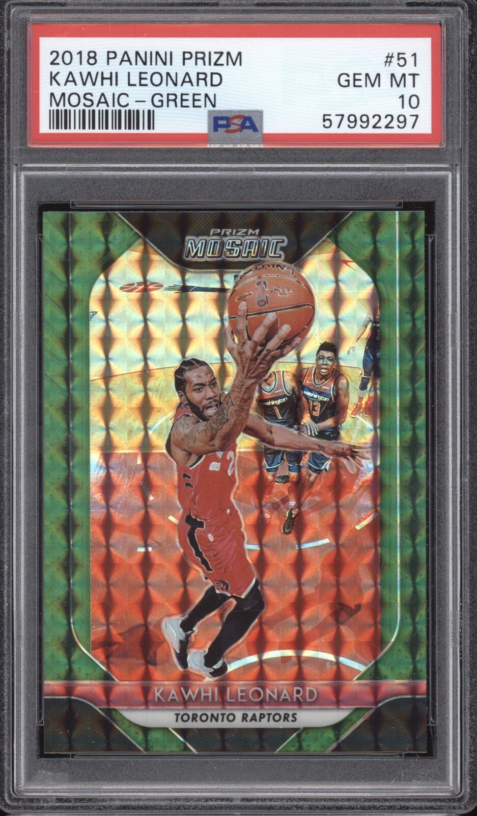 KAWHI LEONARD PSA 10 2018 PANINI PRIZM BASKETBALL #51 GREEN MOSAIC GEM 2297