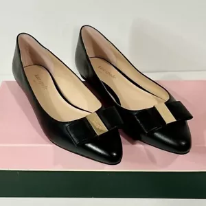 New In Box Kate Spade NY Black Leather Norah Bow Tie Logo Flats Shoes Size 8 - Picture 1 of 9