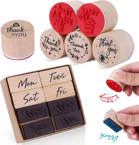 Holzstempel Danke Stempelset 14Stk Motivstempel Muster Handmade Stempel Vintage - Bild 1 von 7