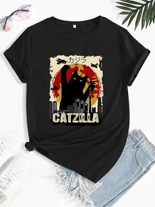 Plus Size Womens Cartoon Print Crew Neck T-Shirt - Soft Cotton Blend - Picture 1 of 15