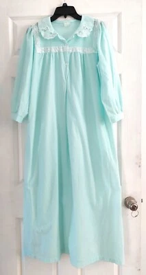 Camisón Merville Mujer M Azul Largo Ligero Manga Larga Encaje Bordado De Colección Foto 1 de 4