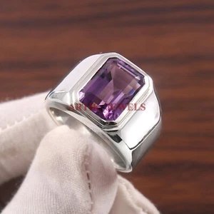 Anello In Argento Sterling 925 Con Gemma Naturale Di Ametista Per Uomo #4193 - Foto 1 di 4