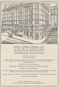 1913 Savoy Court, Strand, Offices To Let £500 per Annum, Original Advert - Picture 1 of 1