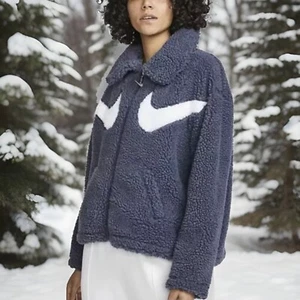 Nike Sherpa Jacket Full Zip Big Swoosh DD5620-437 Thunder Blue Women Sz M NWT - Picture 1 of 7