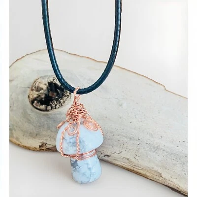 Handmade White Howlite Wire Wrap Brass mushroom necklace - Image 1 of 4