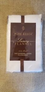 Pair of Pure Beech Luxury Flannel Standard Queen Pillowcases White Never Opened 