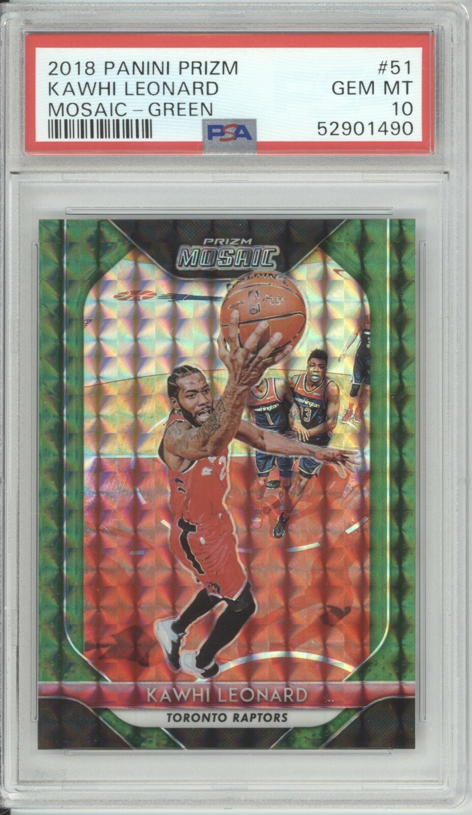KAWHI LEONARD 2018 19 PANINI PRIZM MOSAIC GREEN PRIZM PSA 10 TORONTO RAPTORS
