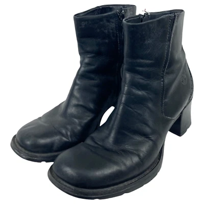 Botas gruesas Y2K Timberland Smart punta cuadrada para mujer talla 6,5 M cuero negro de colección Foto 1 de 4