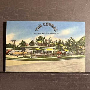 FL RETRO TOURIST Postcard Corral Drive-In Restaurant St Petersburg Florida - Picture 1 of 3