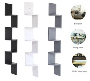CORNER SHELVES 5 TIER HOME OFFICE FLOATING WALL DISPLAY BOOK STORAGE SHELF RACK - Picture 1 of 13