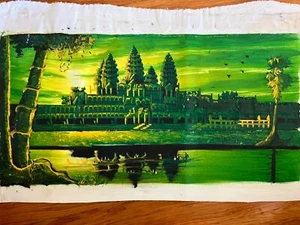 AWESOME CAMBODIAN / KHMER ANGKOR WAT ORIGINAL OIL PAINTING 15.5” X 7.75” AS11 - Picture 1 of 2