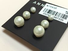 3 Anne Klein Round Cream Faux Pear Stud Gold Plated Earrings 5,7,10 mm New P840