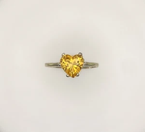 7 mm Heart Shape Citrine Sterling Silver Solitaire Ring Size 6.5 - Picture 1 of 4