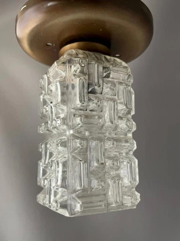 VTG MID CENTURY TINY BRUTALIST GLASS CYLINDER CEILING FLUSH MOUNT LAMP  SMALL 6" Cover