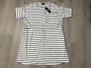 Lulu's Beach White Black Stripe Travel Vacation Coastal Dress Drawstring Large - Picture 1 of 9