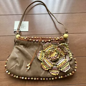 JAMIN PUECH Shoulder Bag Handbag Purse Leather Wood Beads in Brown NEW - Picture 1 of 6
