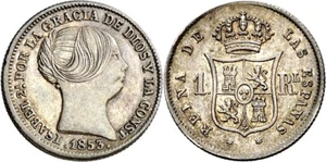 SPAIN COIN KM#598.2 ISABEL II 1 REAL 1853 MADRID PLATA SILVER ORIGINAL - Imagen 1 de 1