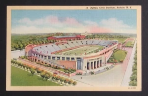 Veduta aerea Buffalo Civic Stadium NY calcio lino cartolina UNP c1940s - Foto 1 di 4