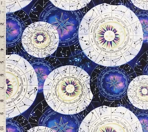 Magical Galaxy Celestial Charts Metallic Gold Cotton Fabric 3 Wishes 15" x 43" - Picture 1 of 2