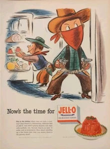 1952 vintage Jello print ad, Texas Holdup At Refrigerator Cartoon  - Picture 1 of 1