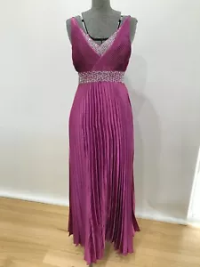 Magenta pink purple pleated long formal dress cocktail silver sequin beaded 8 - Picture 1 of 12