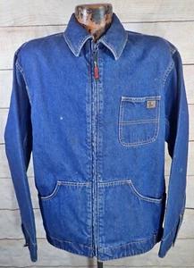 Wrangler Riggs Workwear Denim Trucker Jacket Men Large Blue Dark Wash Full Zip - Picture 1 of 23