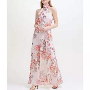 Eliza J Blumenmuster Maxikleid Passform & Fackel Neckholder rosa bedruckt Chiffon formell Größe 12 - Bild 1 von 9