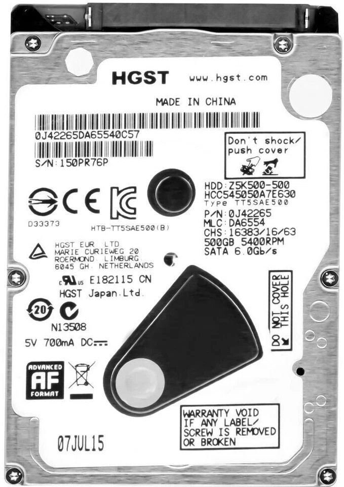 Hard Drive HGST Cinemastar Z5K500 HCC545050A7E630 500GB 5.4K 32MB SATA III 2.5" - Image 1 of 3