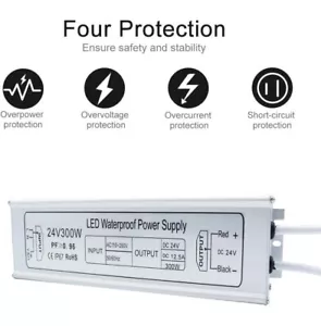 LED Driver, 300W IP67 Waterproof Outdoor Power Supply, AC 110-260V to DC 24V - Picture 1 of 3