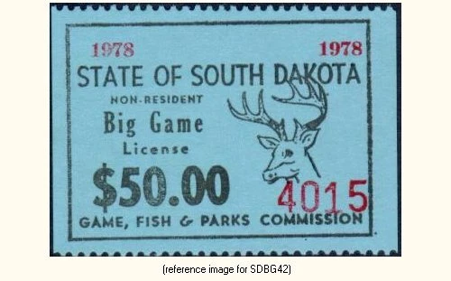 D2K South Dakota Big Game 1978 $50.00 (blue) - Image 1 of 1