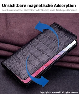 Unsichtbar Magnet Cover Echtleder Rindsleder Flipcase Handytasche Etui für HONOR - Picture 1 of 18