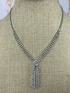 Statement Waterfall Vintage Clear Rhinestone Silver Tone Cocktail Necklace 37 - Picture 1 of 11