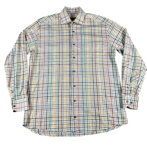 St Croix Shirt Mens Medium Multicolor Plaid Button Up Made in Italy Linen Blend - Picture 1 of 8