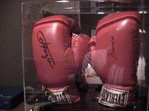 Joe Frazier-Mohamed Ali signed gloves (2) with Alico authentication; with case - Picture 1 of 3